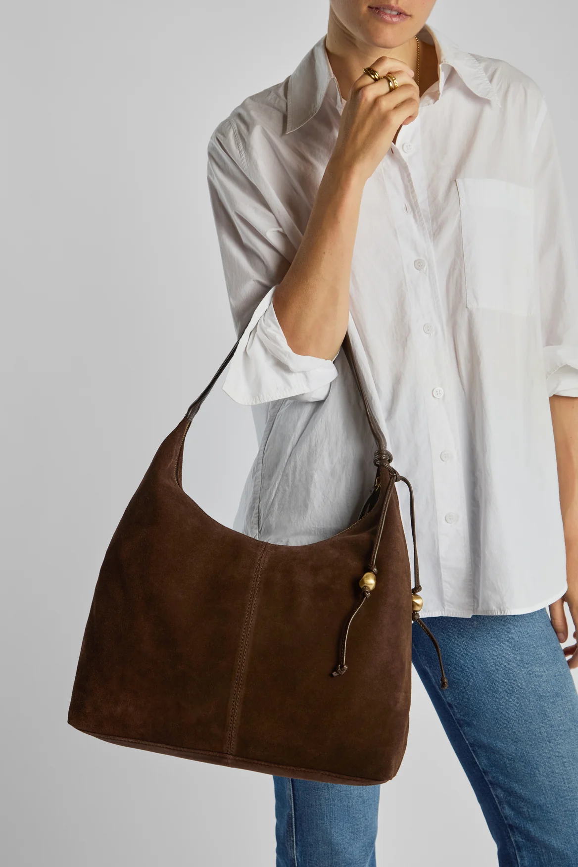 Nina Leather Suede Hobo Bag - Image 3